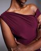 Kaiia Kaiia exclusive double layered slinky off the shoulder drape detail fitted waist mini skater dress in dark cherry - 4