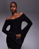 Kaiia Kaiia exclusive double layered slinky off the shoulder fluted drape sleeves mini dress in black - 1