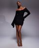Kaiia Kaiia exclusive double layered slinky off the shoulder fluted drape sleeves mini dress in black - 2