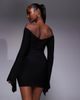 Kaiia Kaiia exclusive double layered slinky off the shoulder fluted drape sleeves mini dress in black - 3