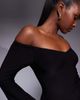 Kaiia Kaiia exclusive double layered slinky off the shoulder fluted drape sleeves mini dress in black - 4