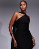 Kaiia Kaiia exclusive double layered slinky one shoulder scarf detail skater mini dress in black-Multi - 1