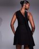 Kaiia Kaiia exclusive double layered slinky one shoulder scarf detail skater mini dress in black-Multi - 2