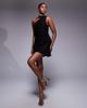 Kaiia Kaiia exclusive double layered slinky one shoulder scarf detail skater mini dress in black-Multi - 3