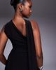 Kaiia Kaiia exclusive double layered slinky one shoulder scarf detail skater mini dress in black-Multi - 4