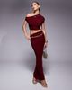 Kaiia Kaiia exclusive double layered slinky ruched drawstring maxi skirt in burgundy - part of a set - 1