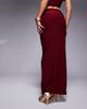 Kaiia Kaiia exclusive double layered slinky ruched drawstring maxi skirt in burgundy - part of a set - 3