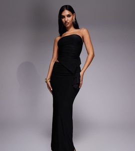 Kaiia Kaiia exclusive double layered slinky ruffle side detail maxi skirt in black - part of a set