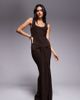 Kaiia Kaiia exclusive double layered slinky scoop neck tie front drape detail maxi dress in chocolate-Brown - 1