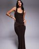 Kaiia Kaiia exclusive double layered slinky scoop neck tie front drape detail maxi dress in chocolate-Brown - 2