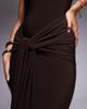 Kaiia Kaiia exclusive double layered slinky scoop neck tie front drape detail maxi dress in chocolate-Brown - 3