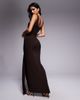 Kaiia Kaiia exclusive double layered slinky scoop neck tie front drape detail maxi dress in chocolate-Brown - 4