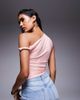 Kaiia Kaiia Exclusive double layered slinky twist off-shoulder top in baby pink - 3