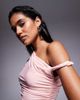 Kaiia Kaiia Exclusive double layered slinky twist off-shoulder top in baby pink - 4
