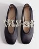Kaiia Kaiia exclusive double strap pearl floral satin ballet flats in black - 2