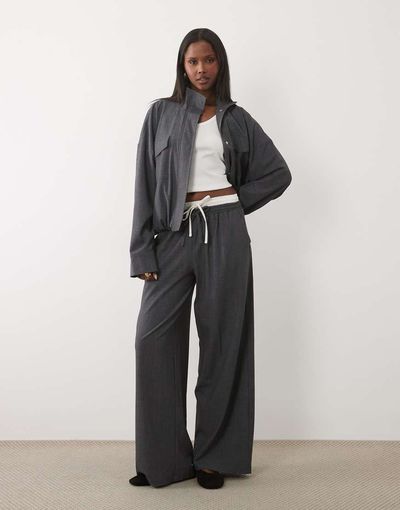 Kaiia Kaiia exclusive double waistband wide leg tactical pants in charcoal - part of a set-Gray
