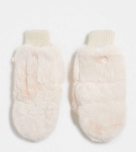 Kaiia Kaiia exclusive faux-fur mittens in cream-White