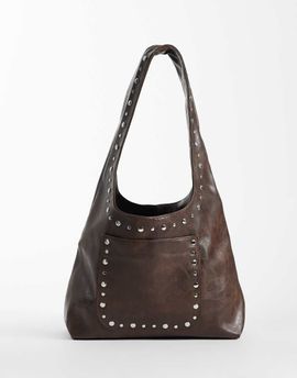 Kaiia Kaiia exclusive faux leather silver studded pocket detail shoulder bag in washed brown