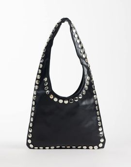 Kaiia Kaiia exclusive faux leather silver studded shoulder bag in black