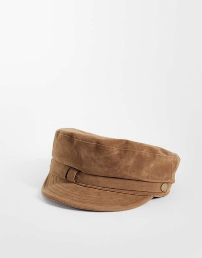 Kaiia Kaiia exclusive faux suede baker boy cap in light brown-White