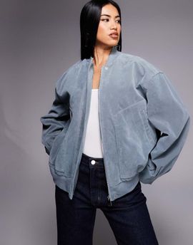 Kaiia Kaiia exclusive faux suede bomber jacket in baby blue