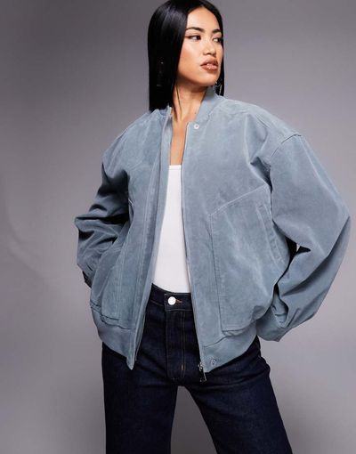 Kaiia Kaiia exclusive faux suede bomber jacket in baby blue
