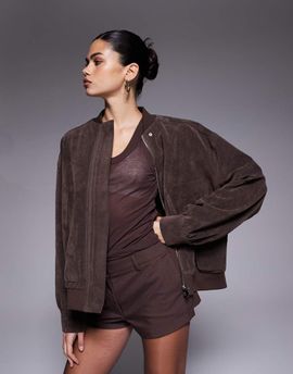 Kaiia Kaiia exclusive faux suede bomber jacket in chocolate brown