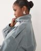 Kaiia Kaiia exclusive faux suede cargo pocket front balloon sleeve funnel neck bomber jacket in light blue - 2