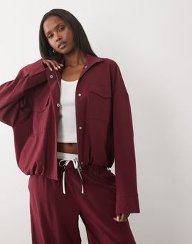 Kaiia Kaiia exclusive funnel neck pocket detail toggle waist tactical bomber jacket in burgundy - part of a set-Gold