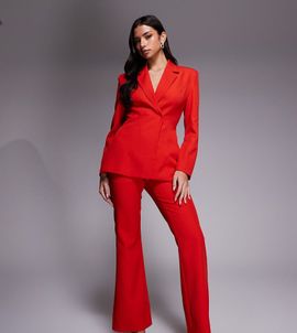 Kaiia Kaiia exclusive high rise tailored flare pants in red - part of a set