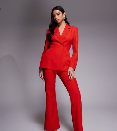 Kaiia Kaiia exclusive high rise tailored flare pants in red - part of a set