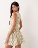 Kaiia Kaiia exclusive high square neck button front gathered skirt mini dress in yellow and black polka dots - 4