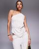 Kaiia Kaiia exclusive linen look one shoulder tie waist scarf hem top in beige pinstripes - part of a set-Multi - 1