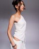 Kaiia Kaiia exclusive linen look one shoulder tie waist scarf hem top in beige pinstripes - part of a set-Multi - 3