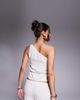 Kaiia Kaiia exclusive linen look one shoulder tie waist scarf hem top in beige pinstripes - part of a set-Multi - 4