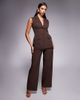 Kaiia Kaiia Exclusive longline tailored collared pocket detail sleeveless vest in brown - part of a set - 2