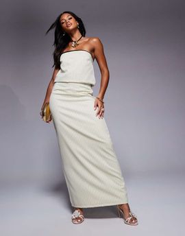 Kaiia Kaiia exclusive maxi skirt in cream pinstripe - part of a set-White