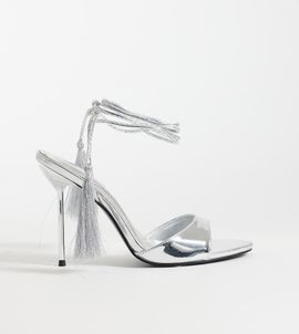 Kaiia Kaiia exclusive metallic lace up fringe detail heels in silver