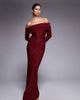 Kaiia Kaiia exclusive off the shoulder long sleeve sequin knit maxi dress in burgundy-Red - 1