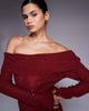 Kaiia Kaiia exclusive off the shoulder long sleeve sequin knit maxi dress in burgundy-Red - 3