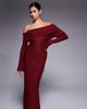 Kaiia Kaiia exclusive off the shoulder long sleeve sequin knit maxi dress in burgundy-Red - 4