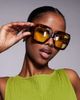Kaiia Kaiia exclusive oversized chunky square yellow lens sunglasses in tort-Multi - 1