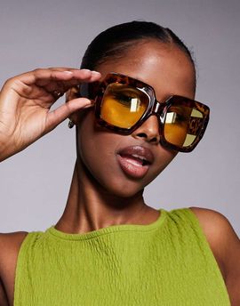 Kaiia Kaiia exclusive oversized chunky square yellow lens sunglasses in tort-Multi
