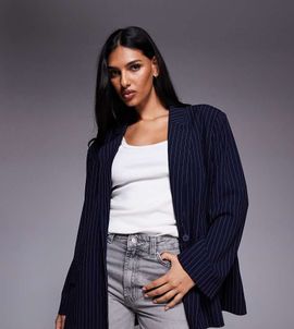 Kaiia Kaiia exclusive oversized menswear inspired blazer in navy pinstripes