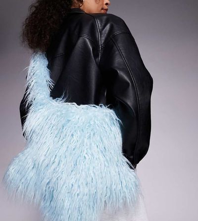 Kaiia Kaiia exclusive oversized shaggy faux fur cross body star bag in baby blue