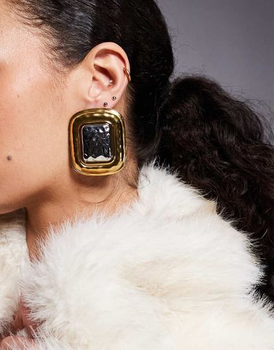 Kaiia Kaiia Exclusive oversized textured square earrings in gold and silver-Multi