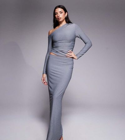 Kaiia Kaiia exclusive premium cotton touch slinky maxi skirt in charcoal gray - part of a set