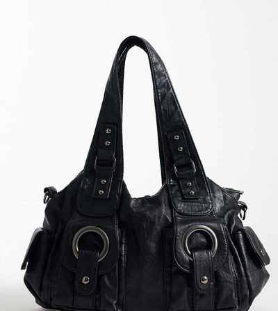 Kaiia Kaiia exclusive PU silver-tone hardware cargo pockets purse in black