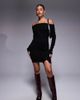 Kaiia Kaiia exclusive rib knit side slit off the shoulder mini dress in black - 1