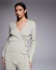 Kaiia Kaiia exclusive rib knit wrap front top in sage - part of a set-White - 1